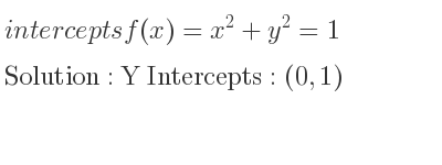 The intercepts of f(x)=x^2+y^2=1 is Y Intercepts: (0,1)